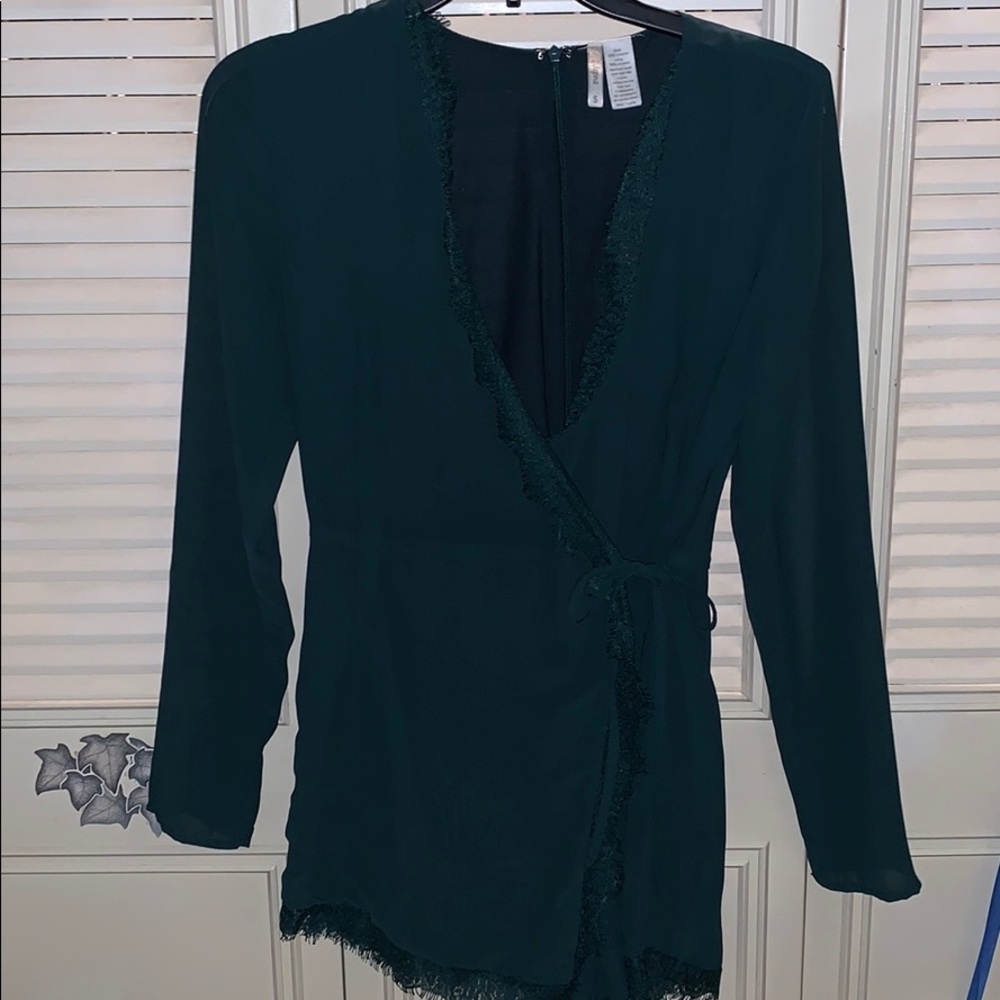 Dark green wrap around romper